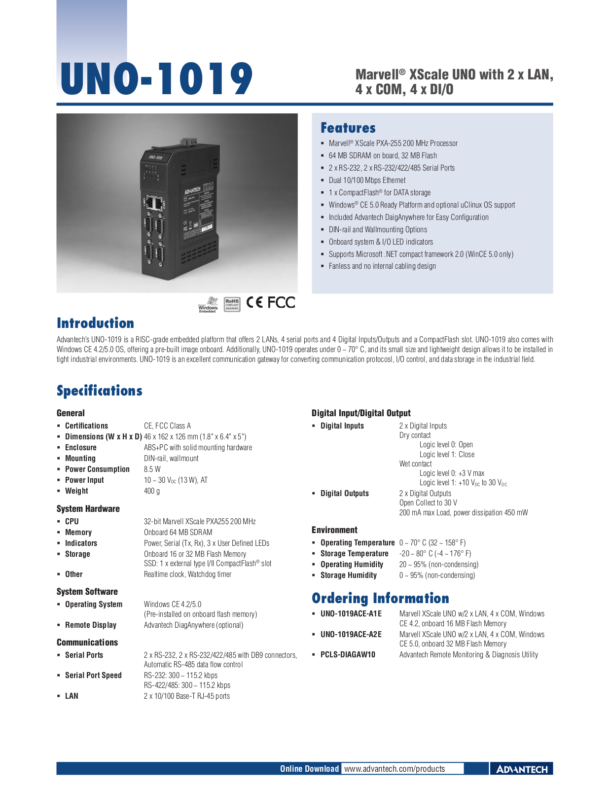 B&B Electronics UNO-1019-ACE-A2E Datasheet