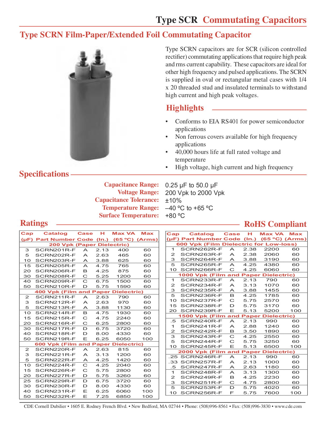 Cornell-Dubilier SCR Catalog Page