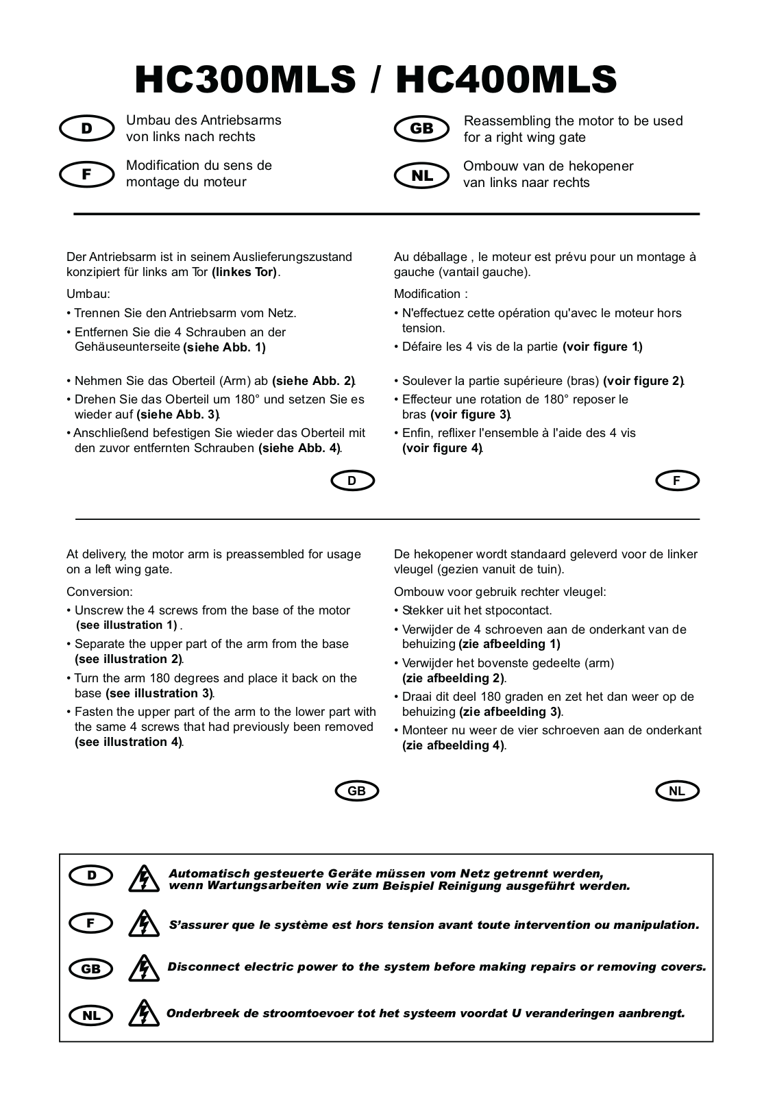 Chamberlain HC300MLS, HC400MLS Installation Manual