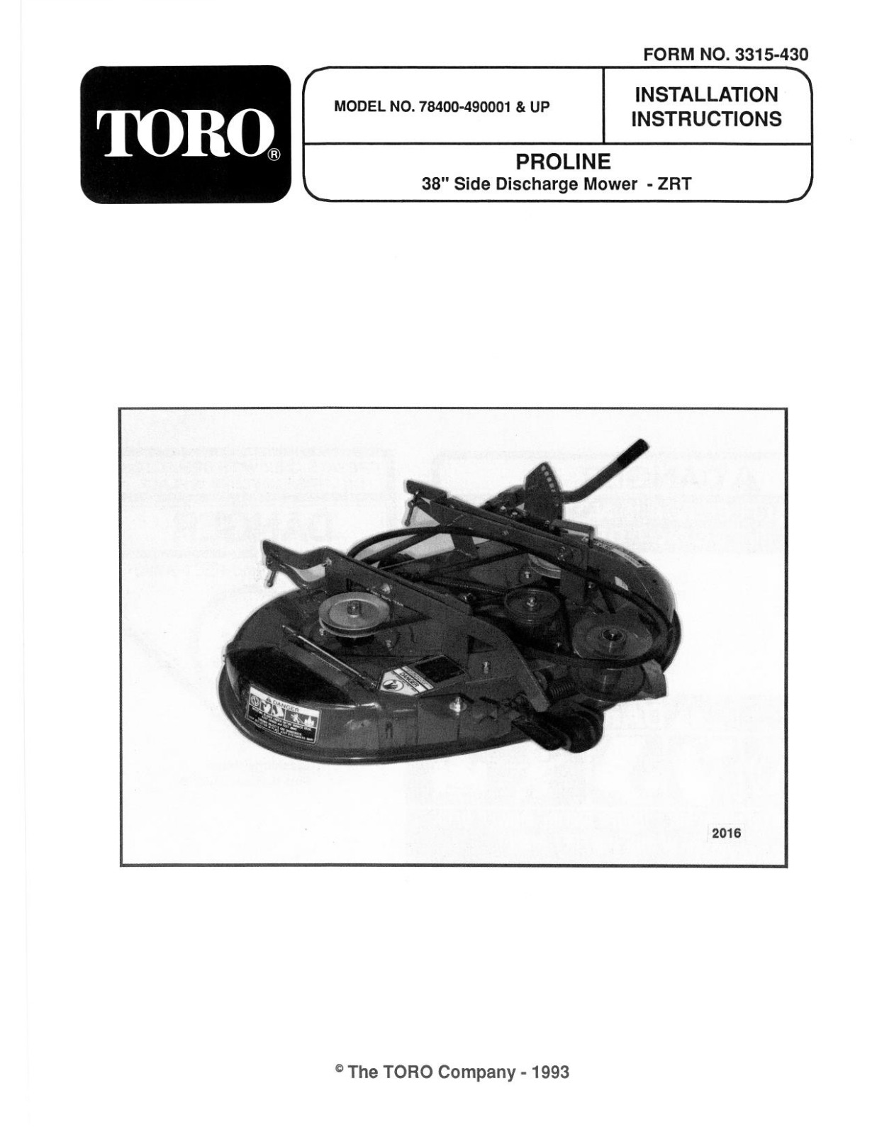 Toro 78400 Installation Instructions