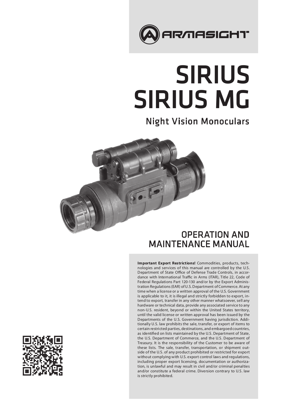 Armasight NSMSIRIUS1GMDA1 User Manual