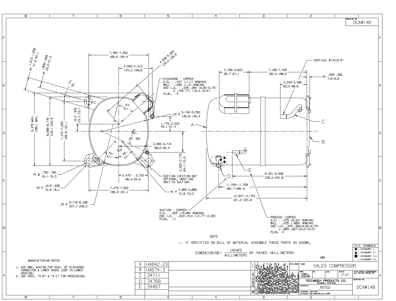 Tecumseh AWA2460ZXG Drawing Data