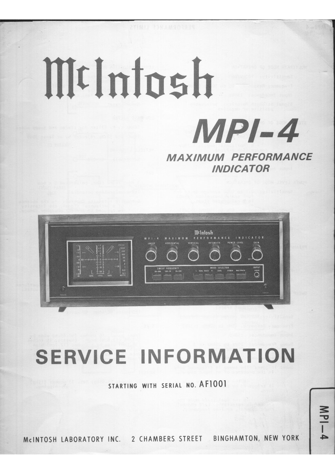 McIntosh MPI-4 Service manual