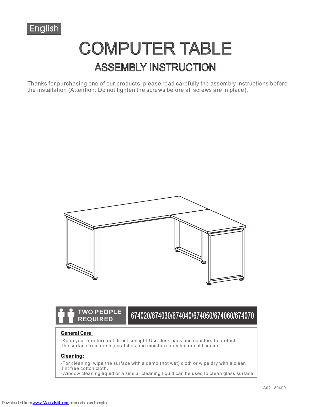 HJH office 674020, 674050, 674040, 674030, 674070 Assembly Instruction Manual