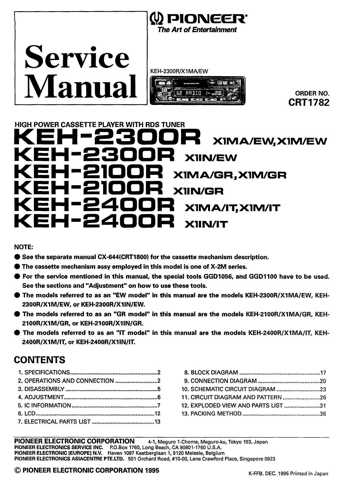 PIONEER KEH-2300, KEH-2100, KEH-2400 Service Manual