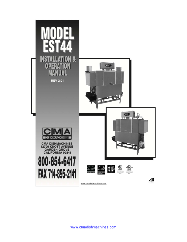 CMA Dishmachines EST44 Operation Manual