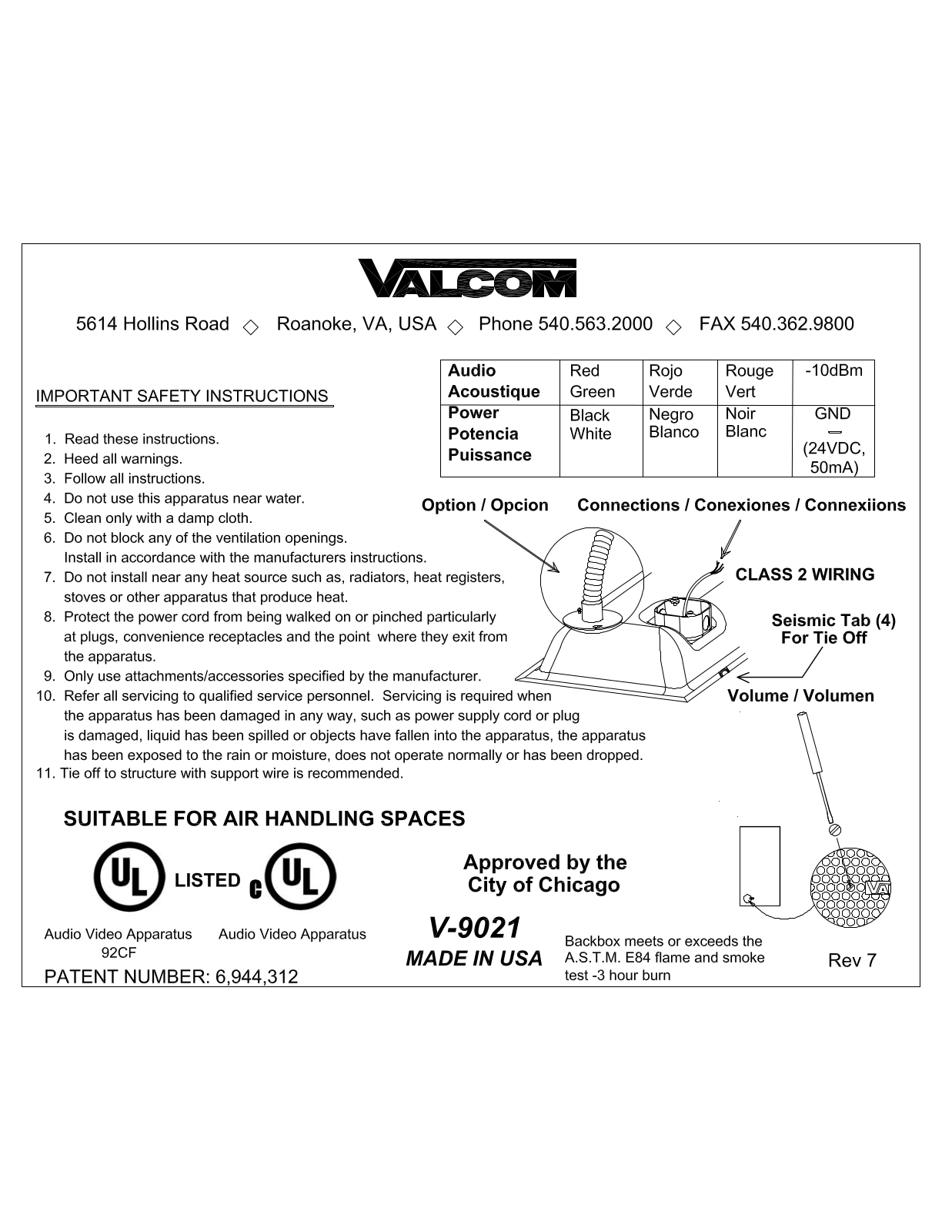 Valcom v-9021 Service Manual