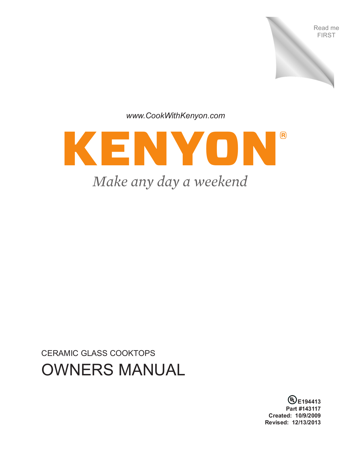 Kenyon B49513, B41602, B41598, B41516 User Manual