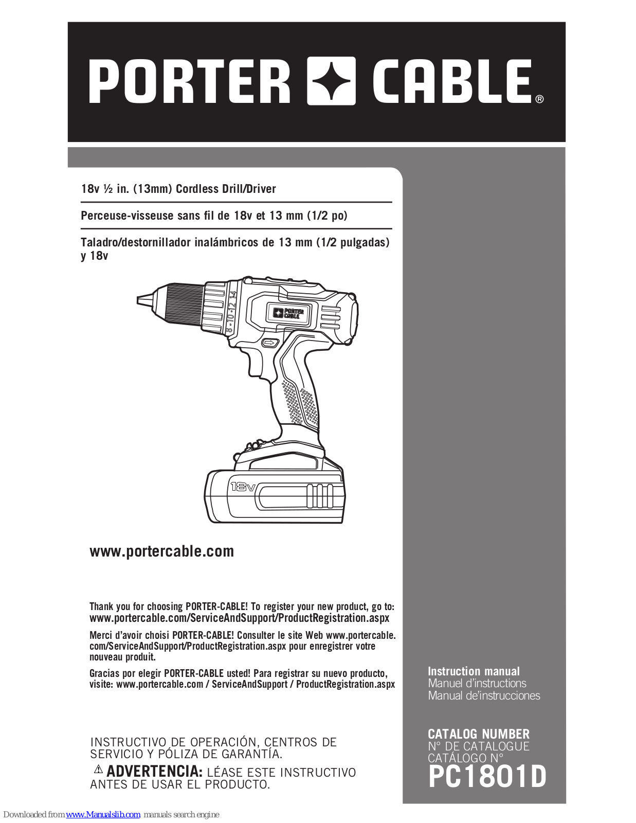 Porter-Cable PC1801D Instruction Manual