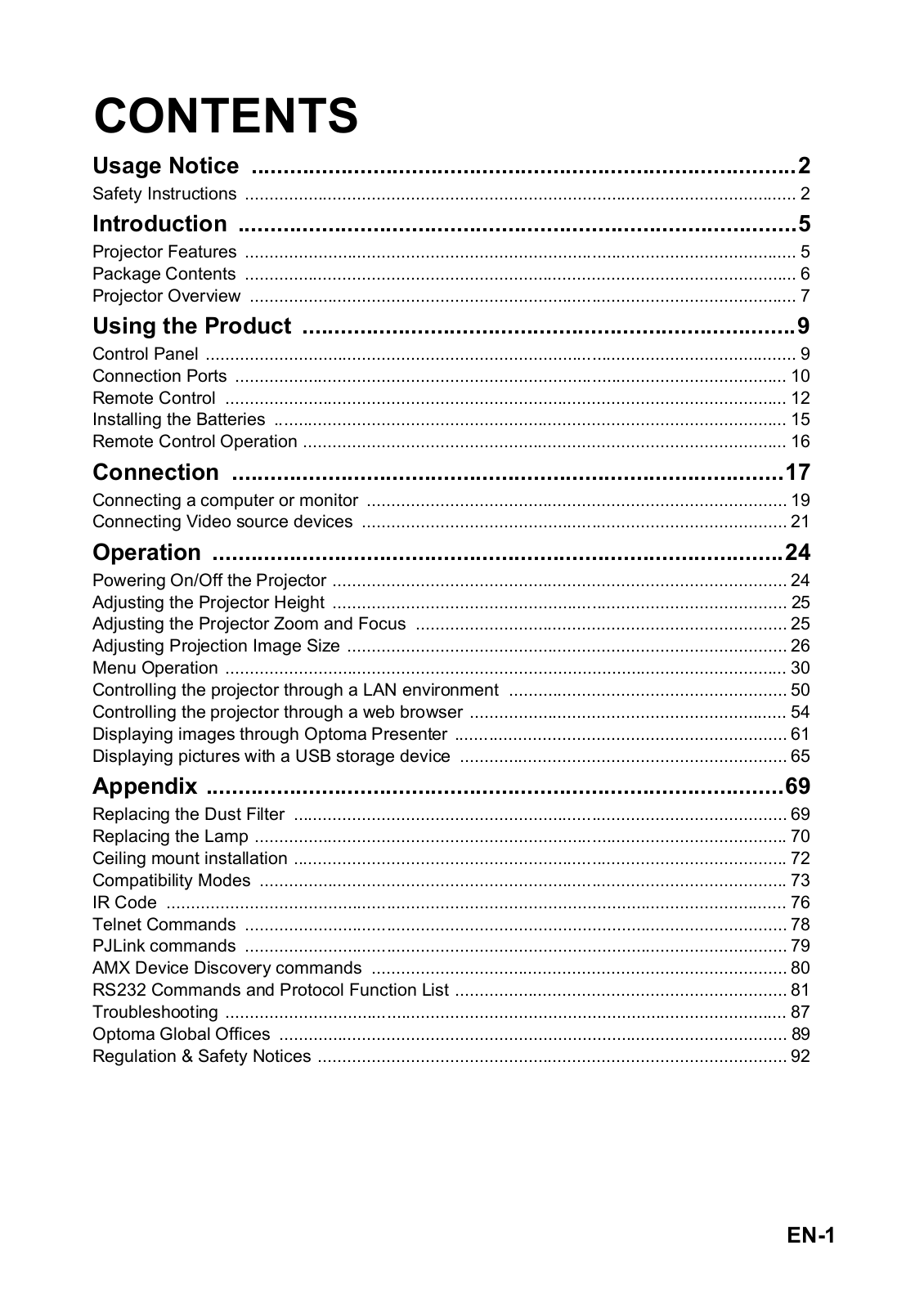 Optoma EH501 User Manual