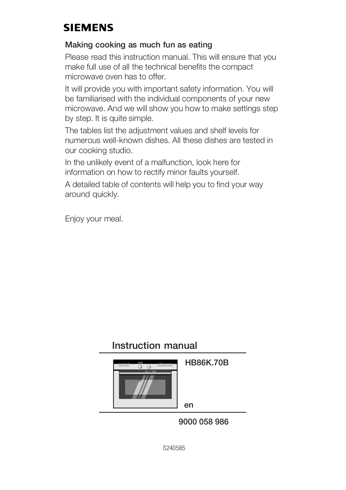 Siemens HB86K670B, HB86K580S, HB86K580B, HB86K770B Instruction manual