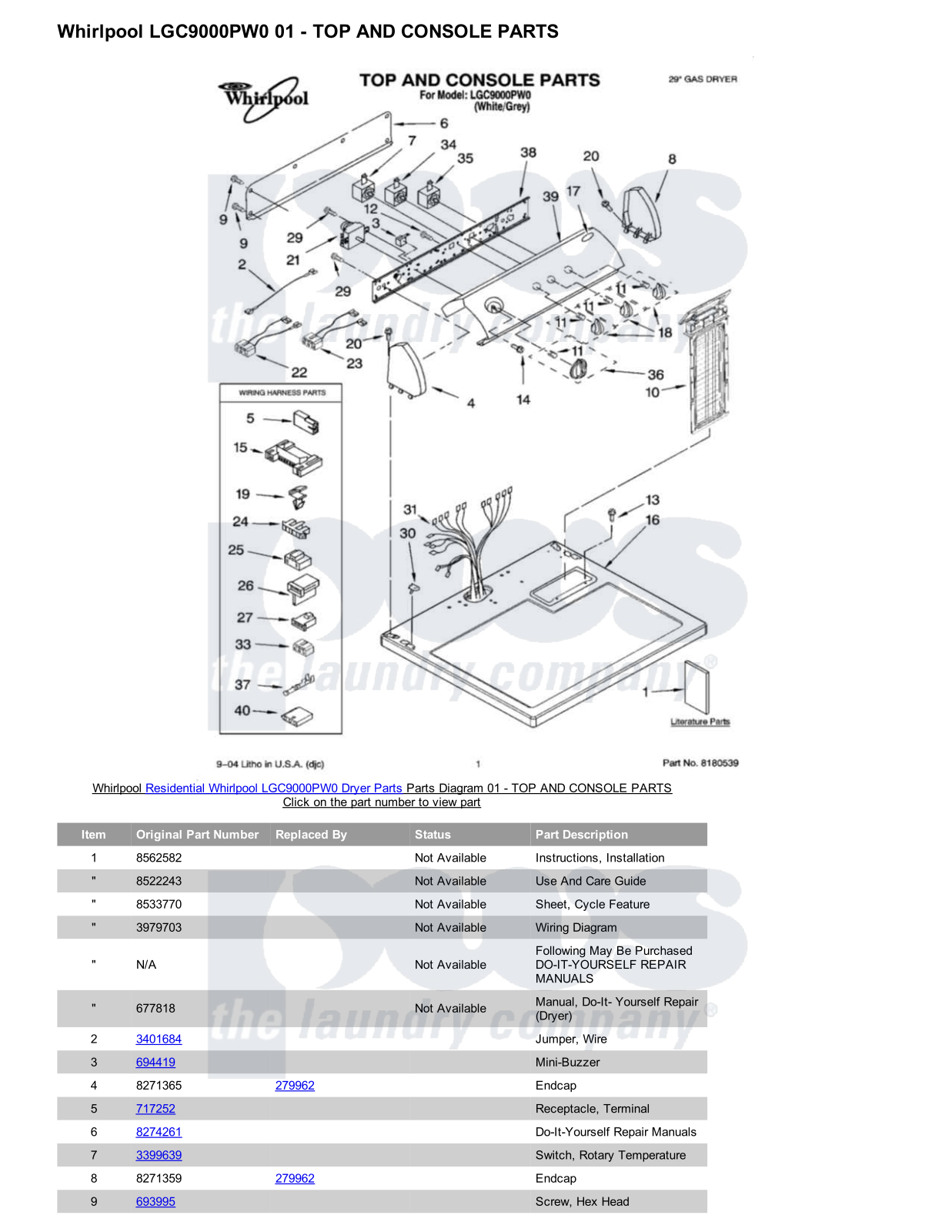 Whirlpool LGC9000PW0 Parts Diagram