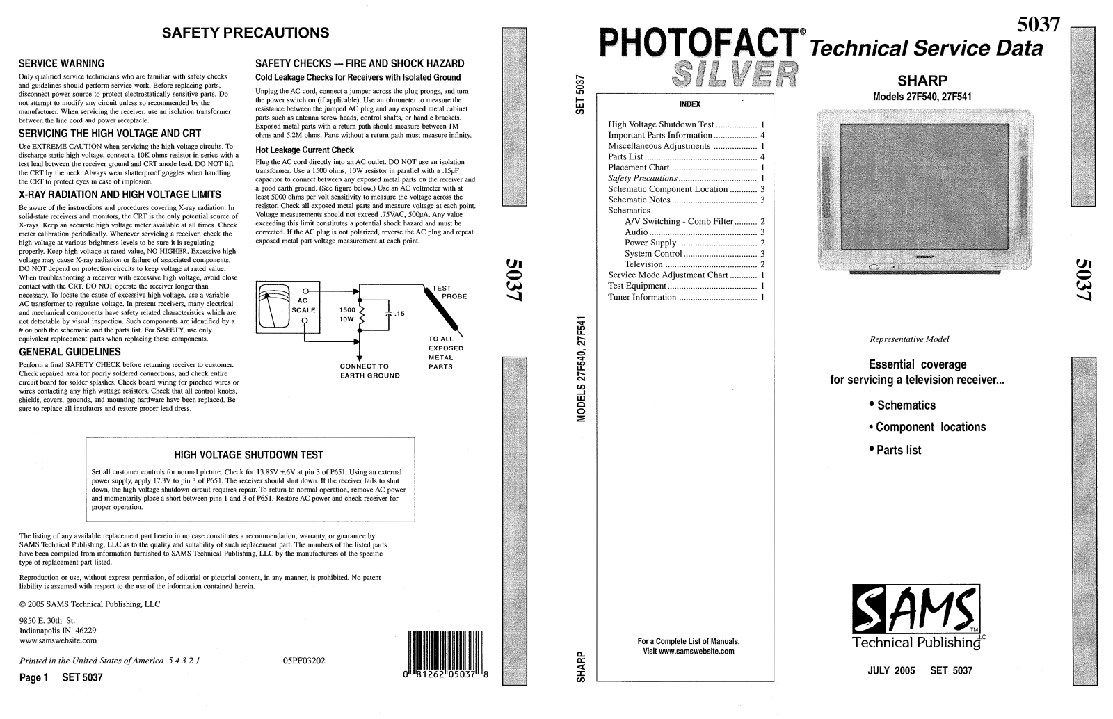 SHARP 27F540 Service Manual