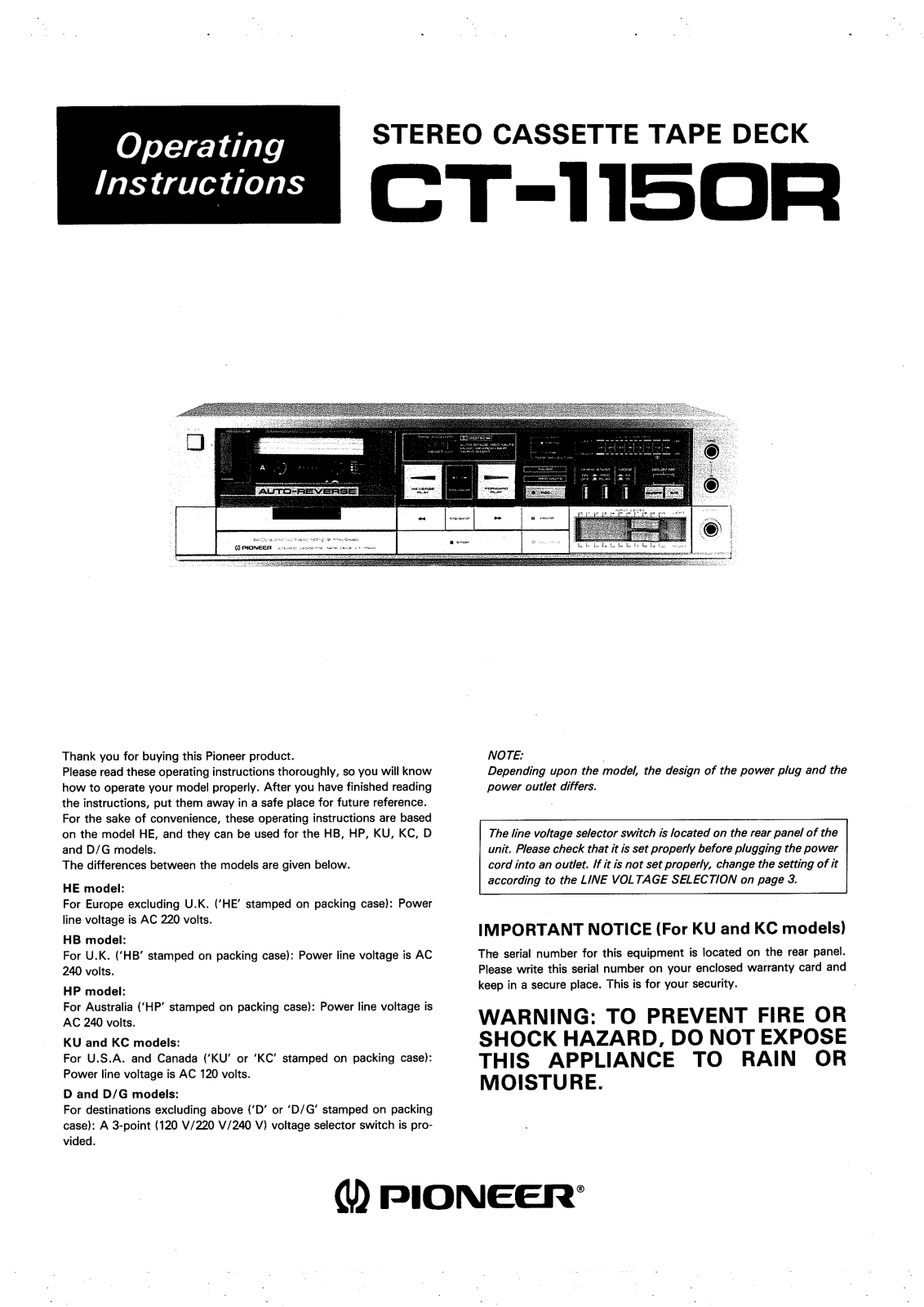 Pioneer CT-1150-R Owners manual