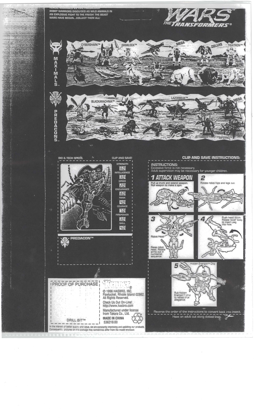 Hasbro TRANSFORMERS BEAST WARS DRILL BIT PREDACON User Manual