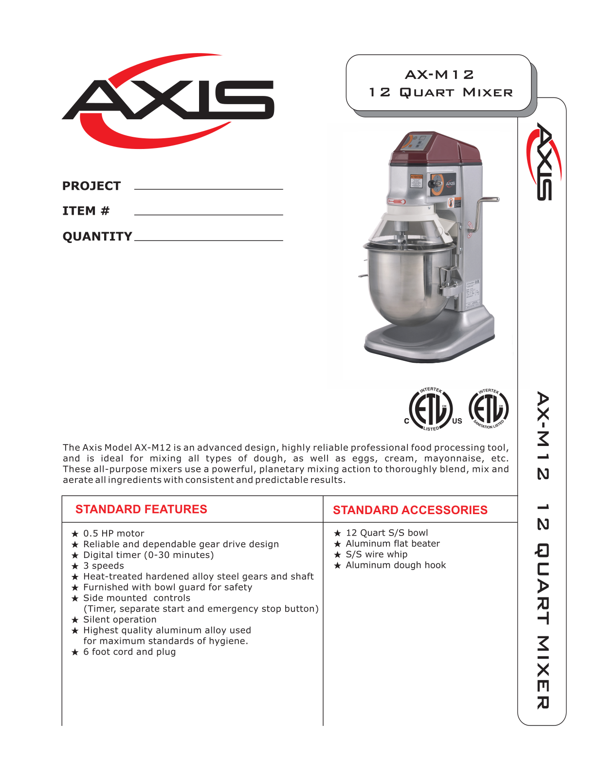 Axis AXM12 Specifications