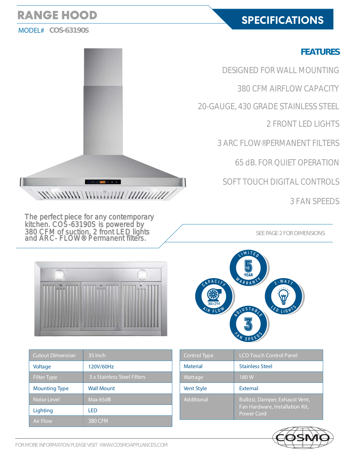 Cosmo COS63190S Specifications - ManualMachine.com