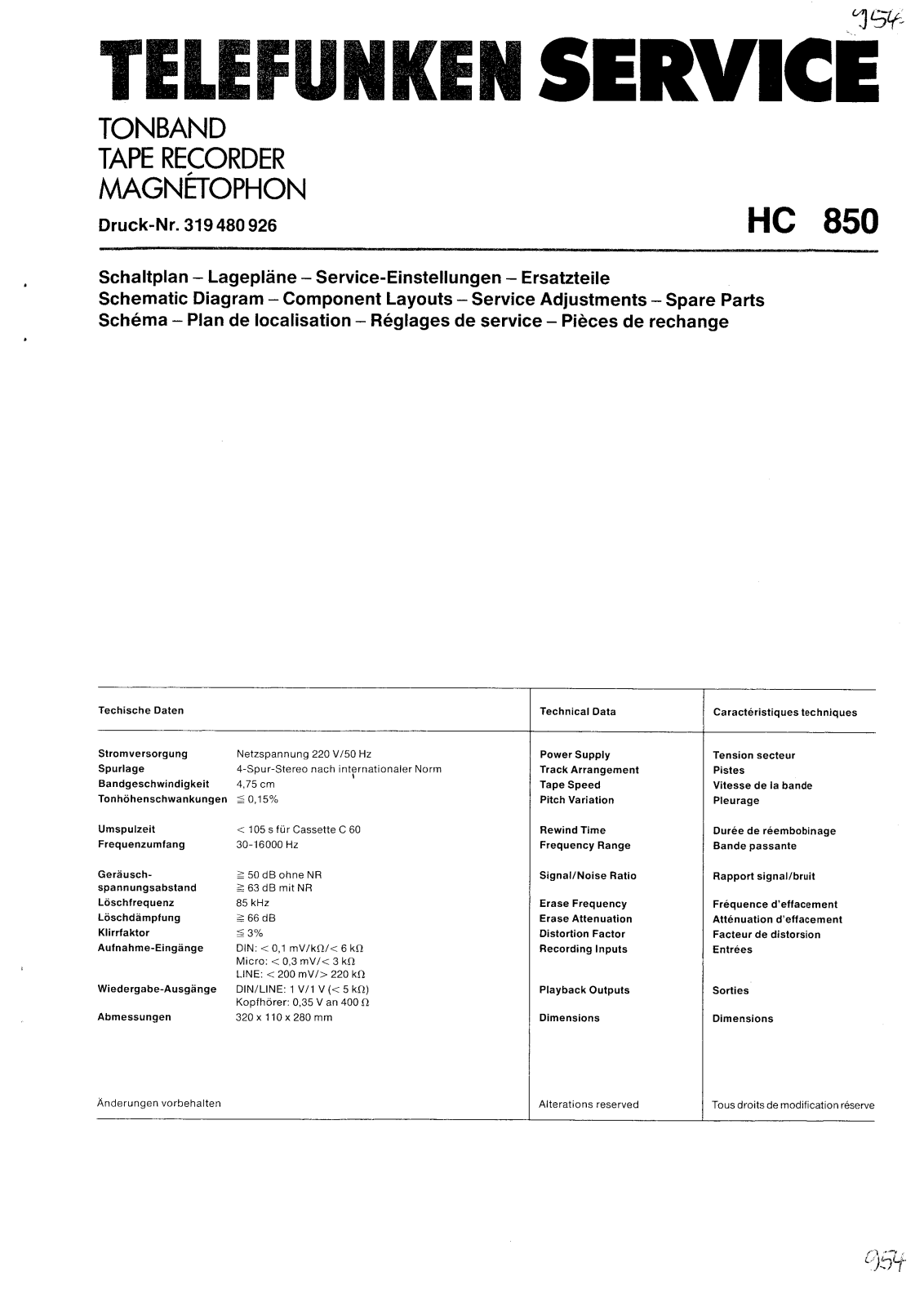 Telefunken HC850 Service Manual