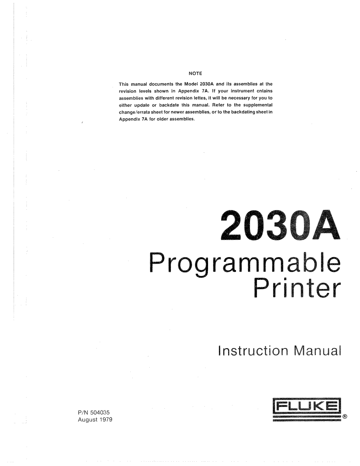 Fluke 2030A Instruction