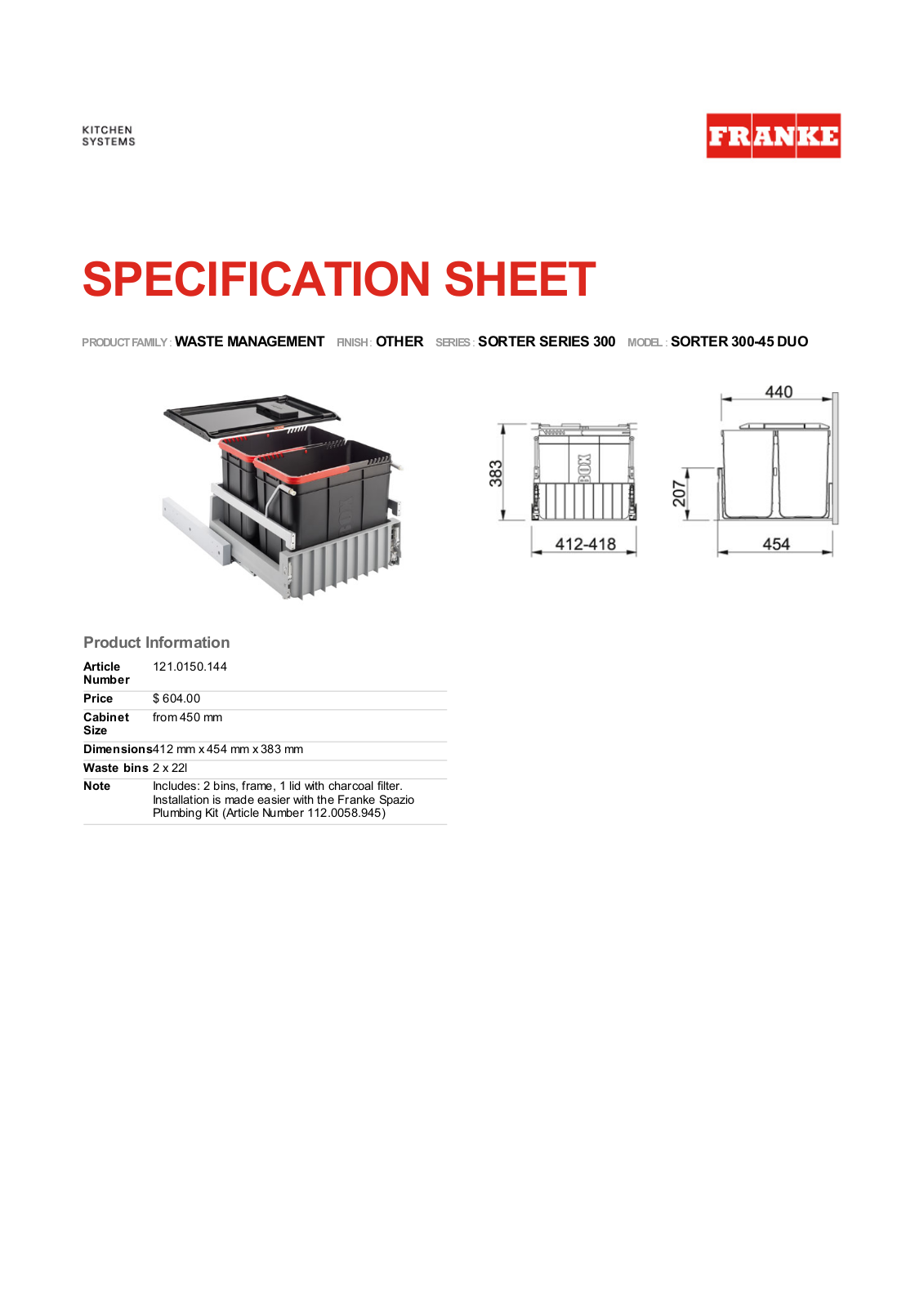 Franke Foodservice SORTER 300-45 DUO User Manual