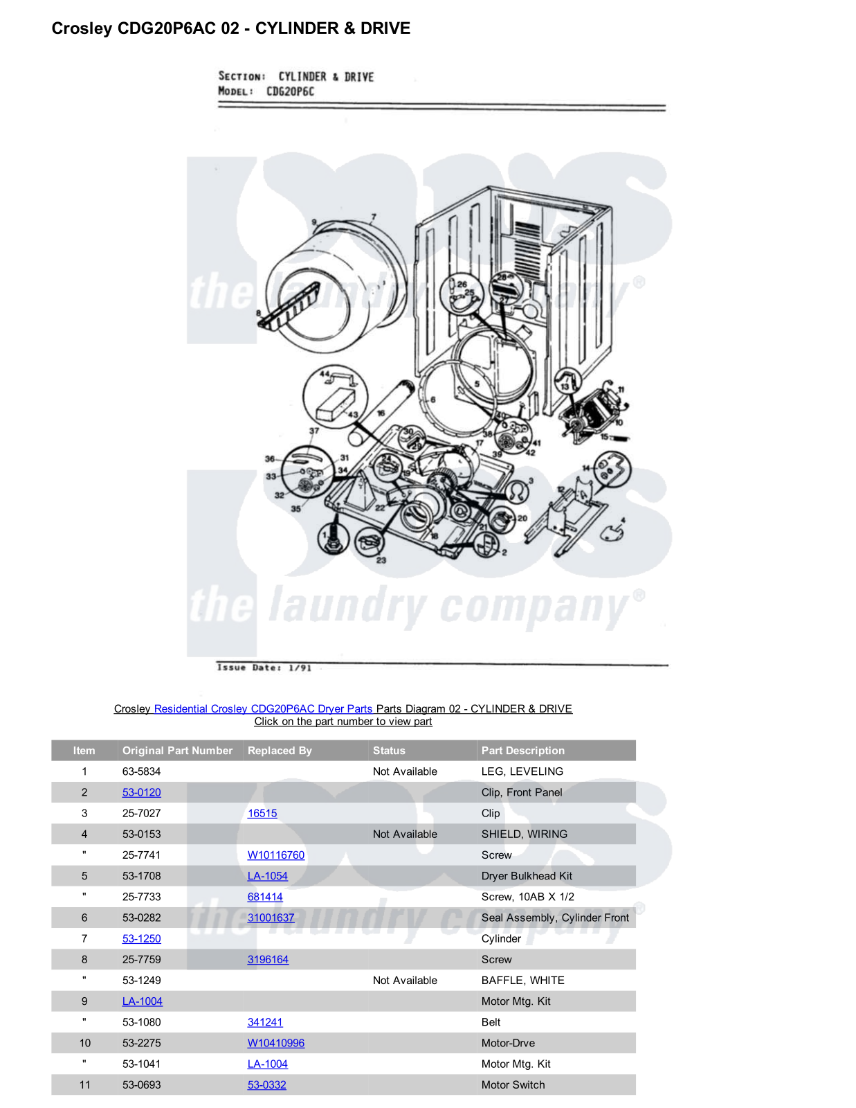 Crosley CDG20P6AC Parts Diagram