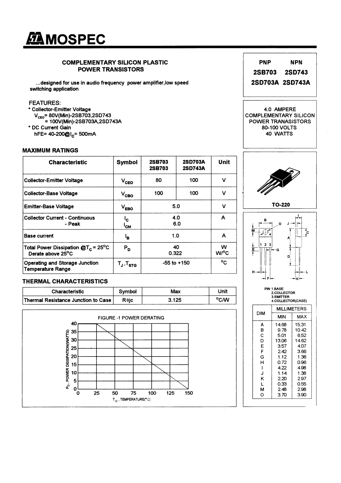 MOSPEC 2SB703, 2SB546A Datasheet