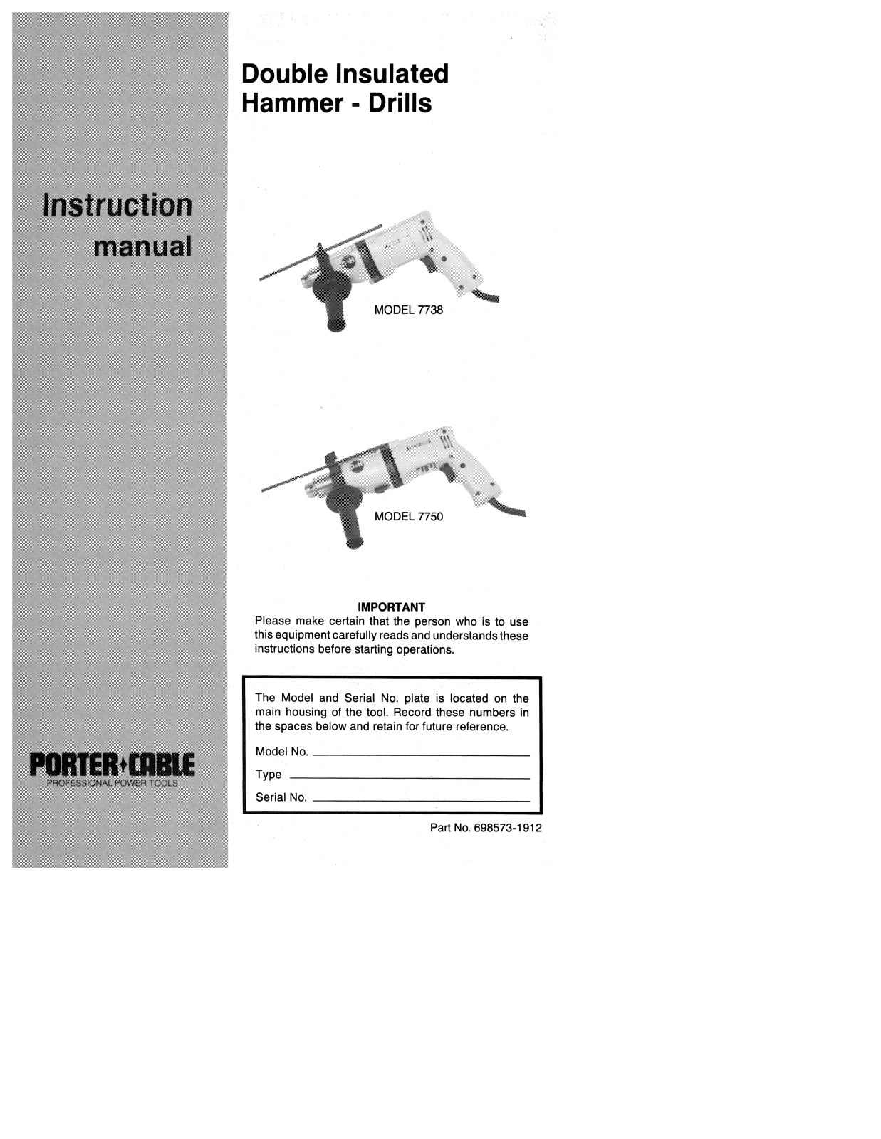 Porter-Cable 7750, 7738 User Manual