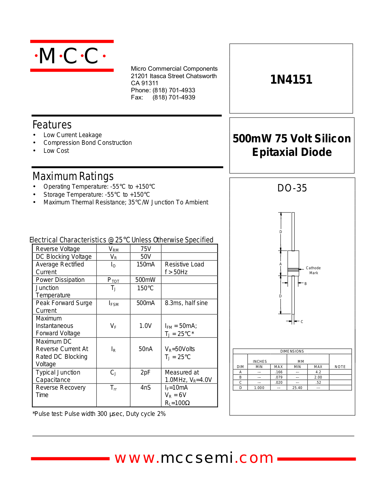 MCC 1N4151 Datasheet