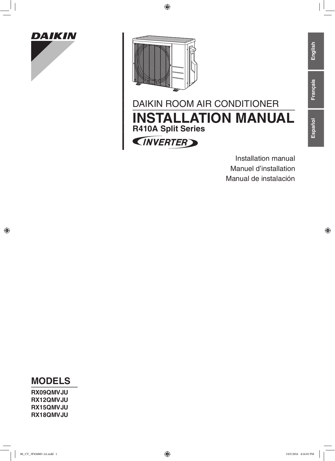 Goodman RX09QMVJU, RX12QMVJU, RX15QMVJU, RX18QMVJU Installation Manual