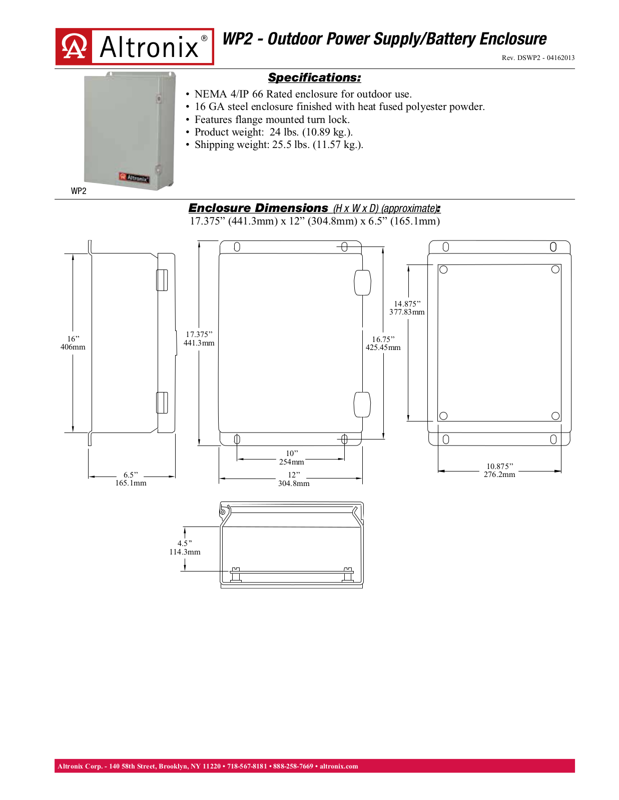 Altronix WP2 Data Sheet