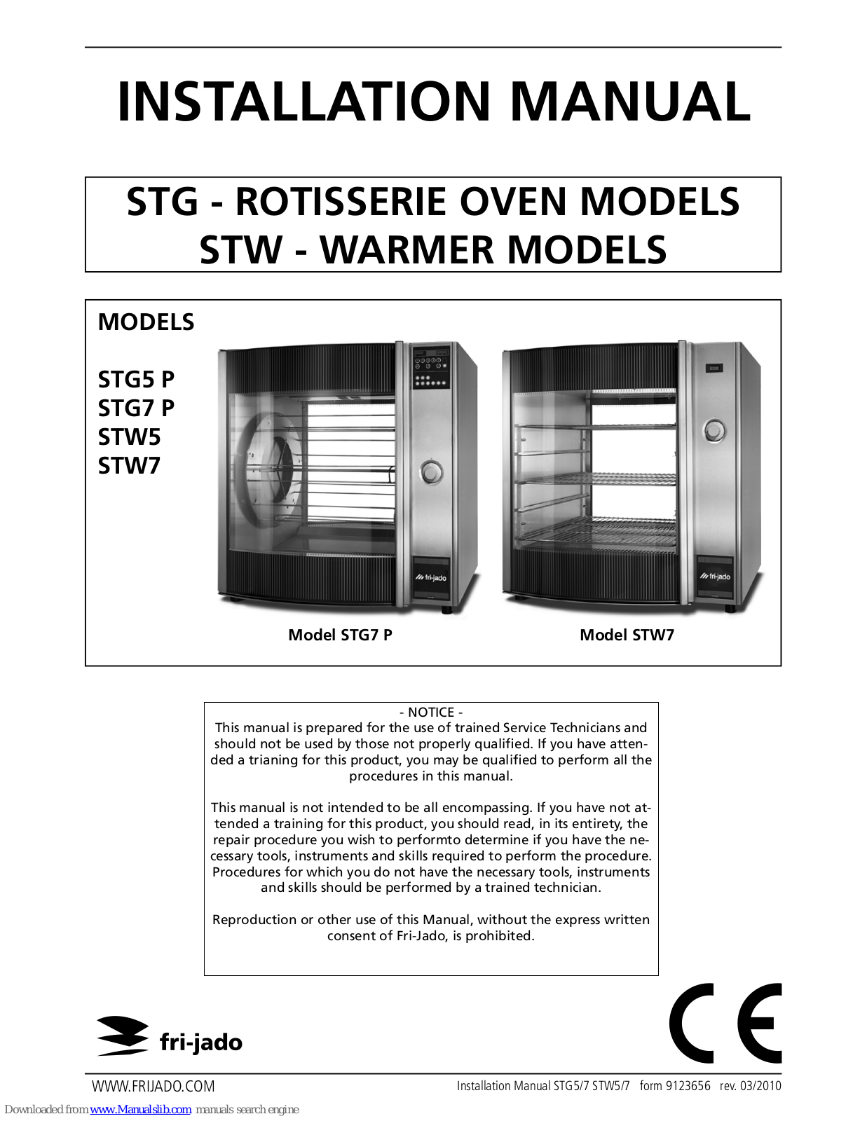 Fri-Jado STG5 P, STW5, STW7, STG7 P Installation Manual