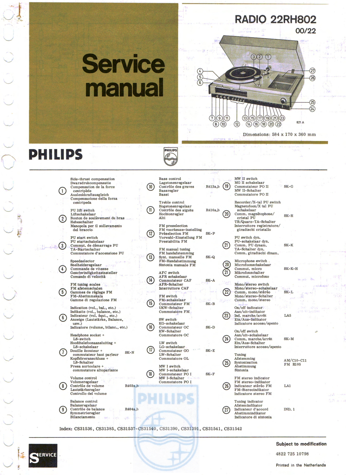 Philips 22-RH-802 Service Manual