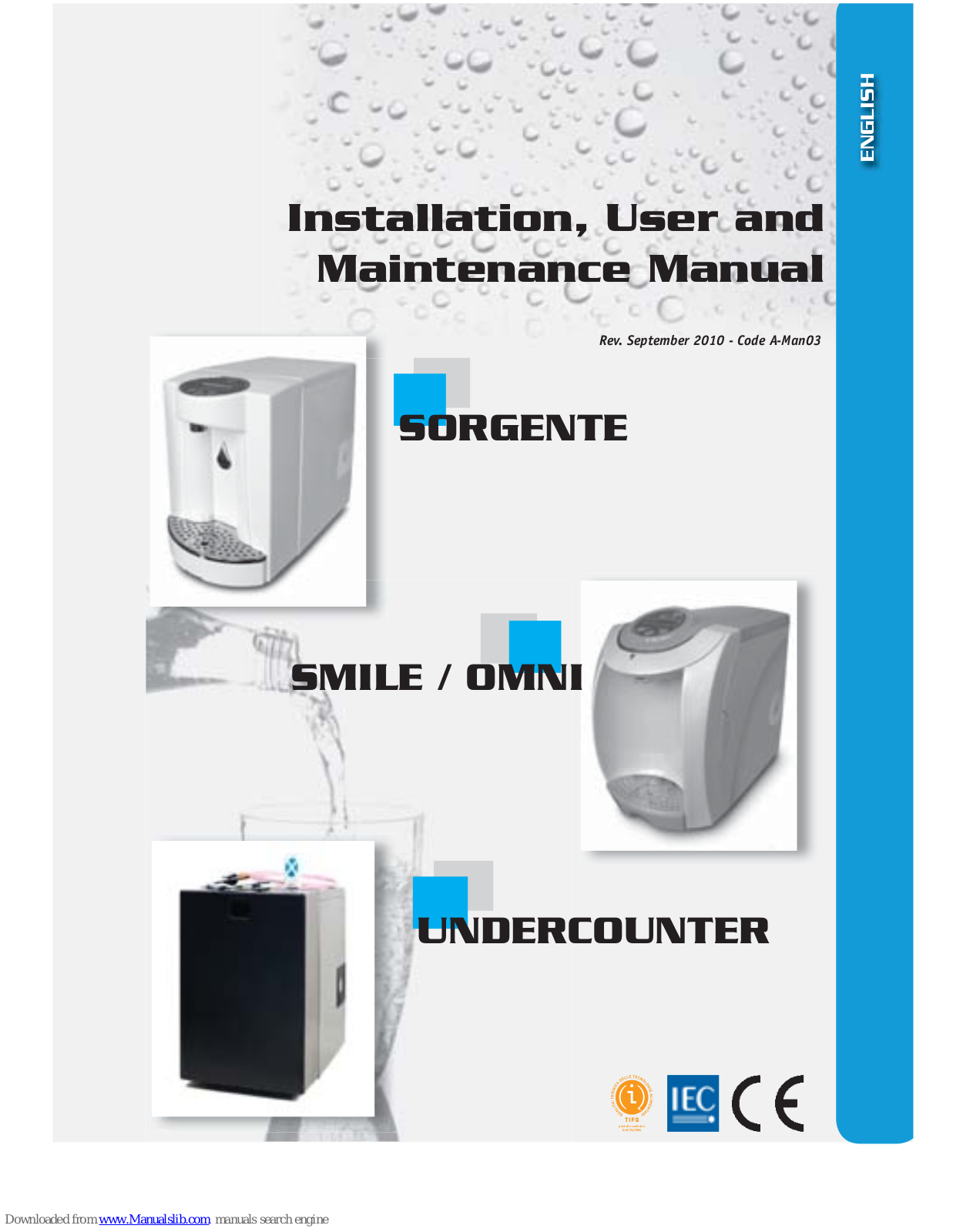 Escowa UNDERCOUNTER, SMILE, OMNI, SORGENTE Installation, User And Maintenance Manual