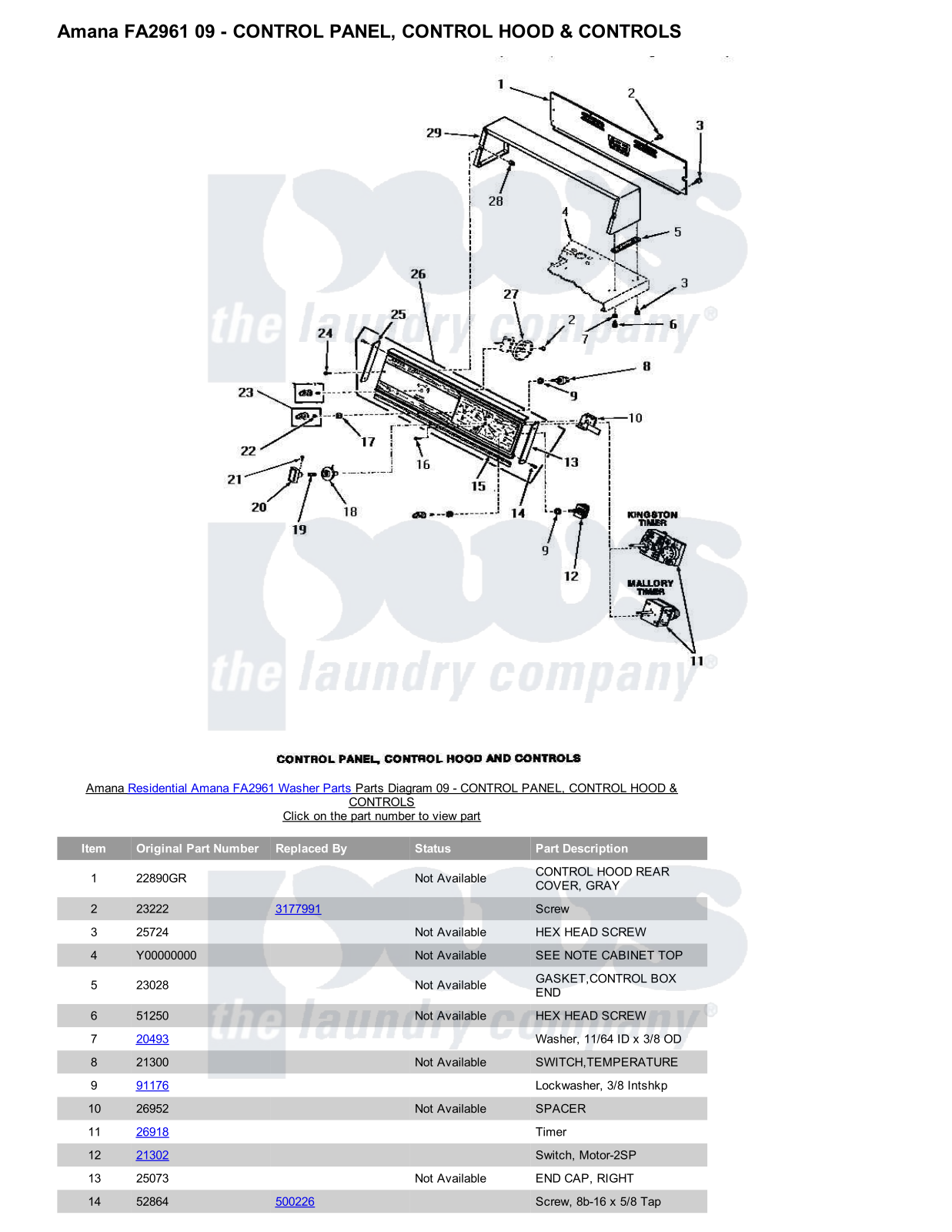 Amana FA2961 Parts Diagram