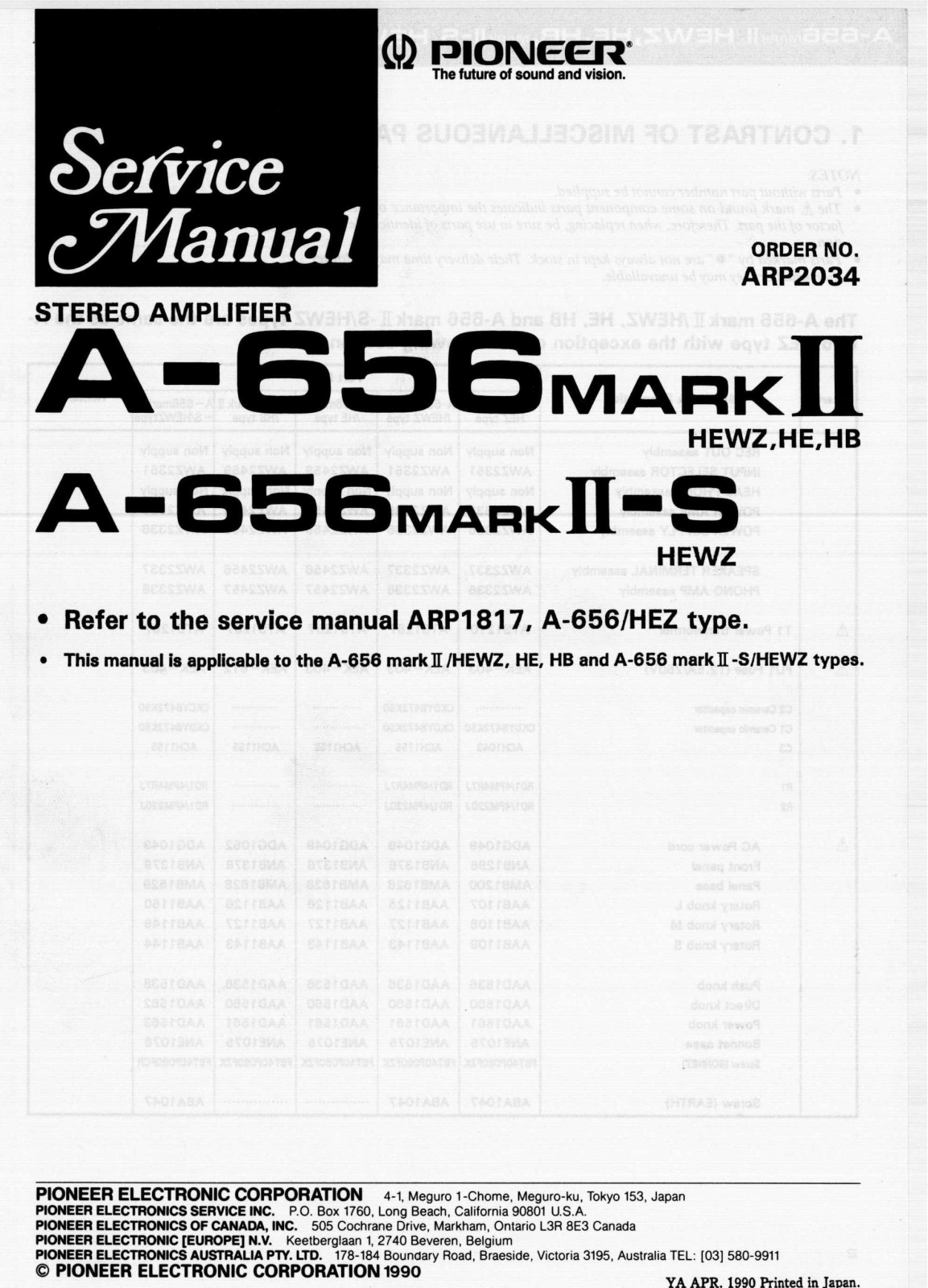 Pioneer A-656S-II, A-656-II Service Manual