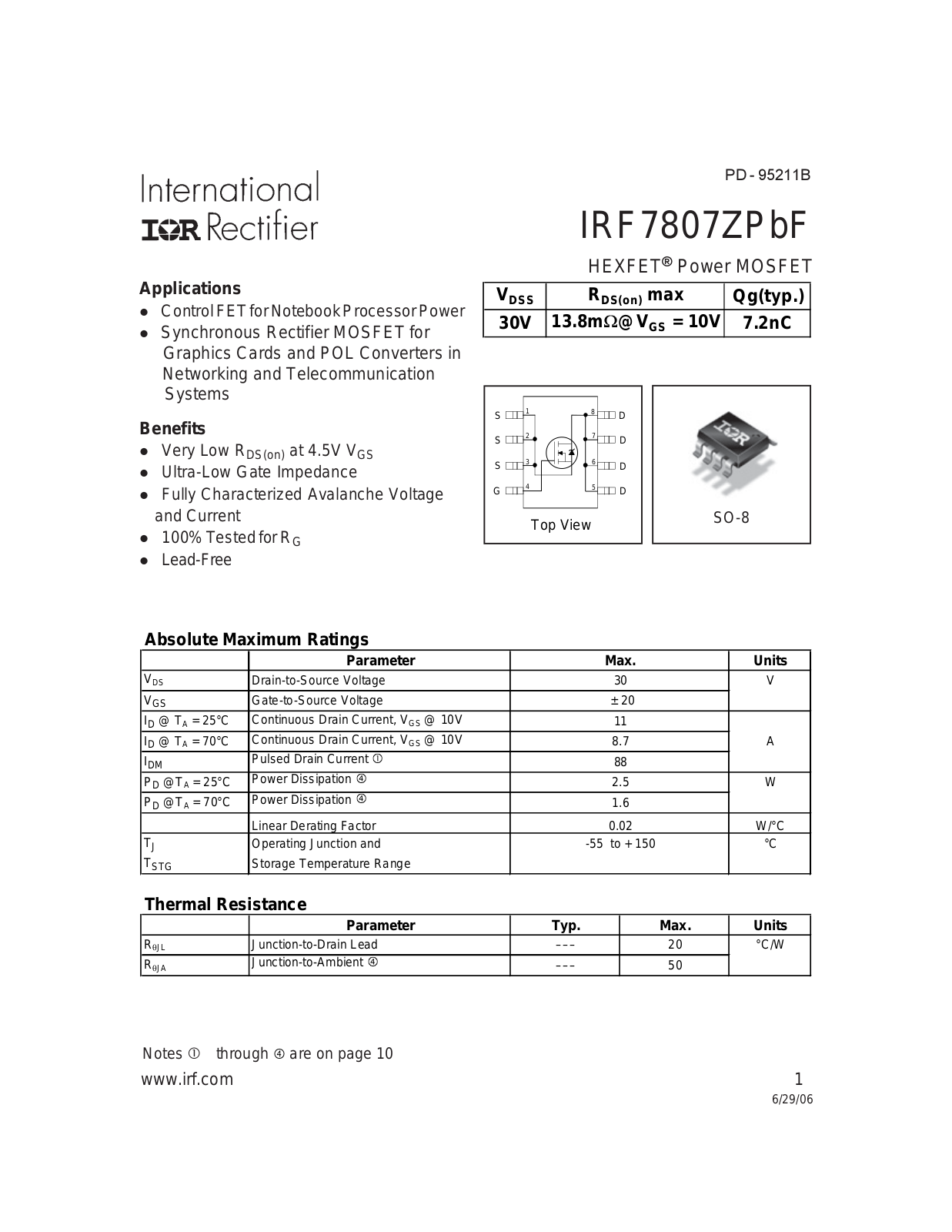 Datasheet IRF7807ZPbF Datasheet - ManualMachine.com