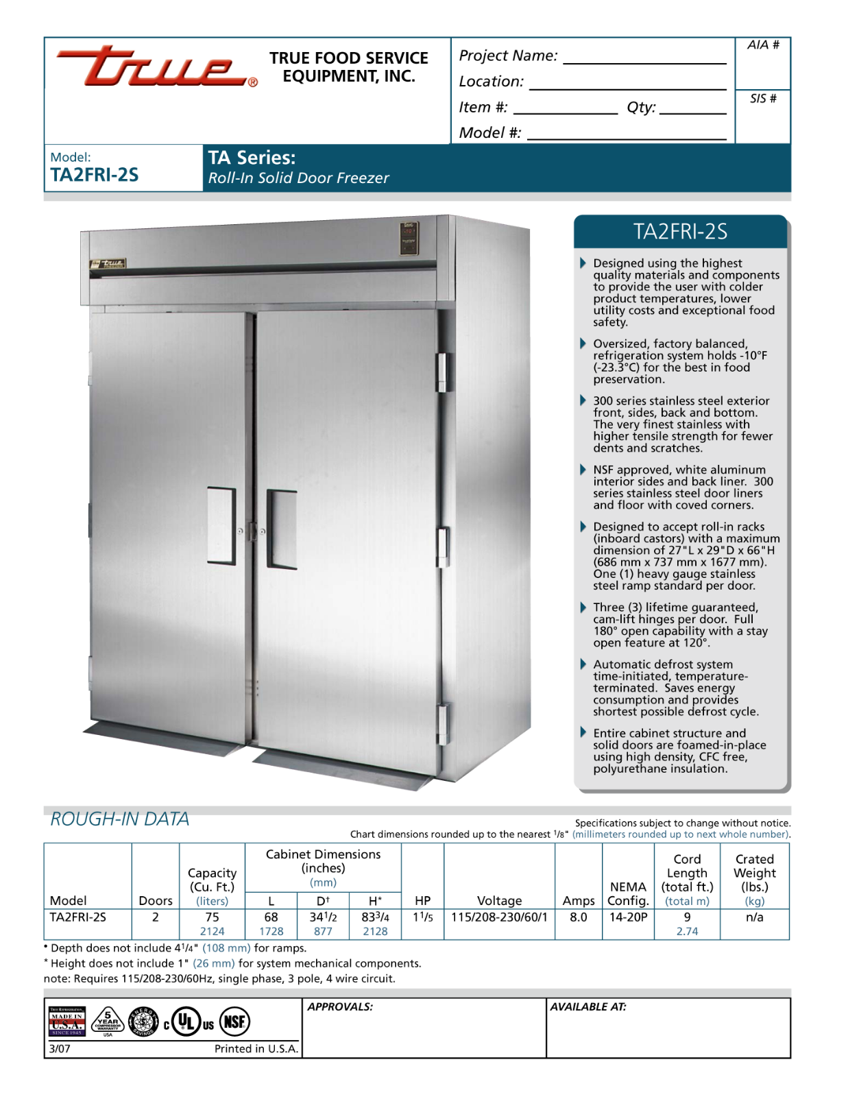 True TA2FRI-2S User Manual