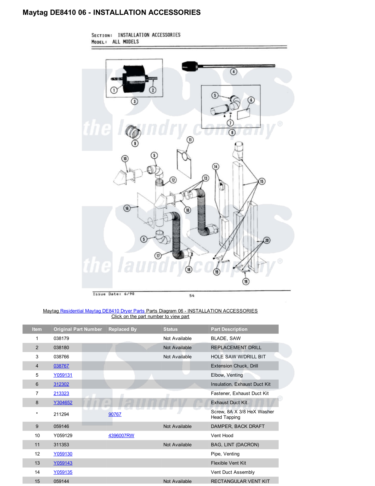 Maytag DE8410 Parts Diagram