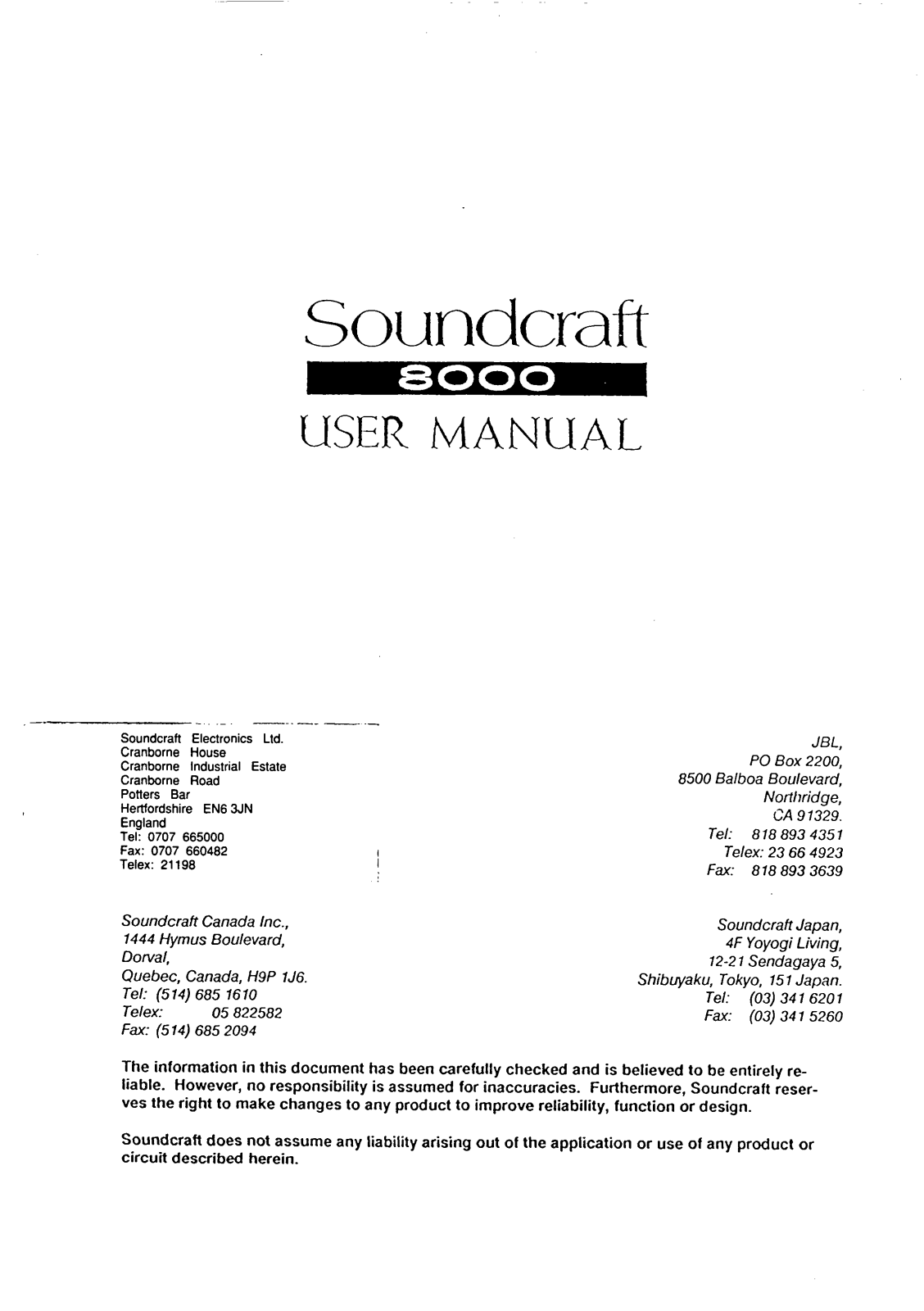 Soundcraft 8000 User manual