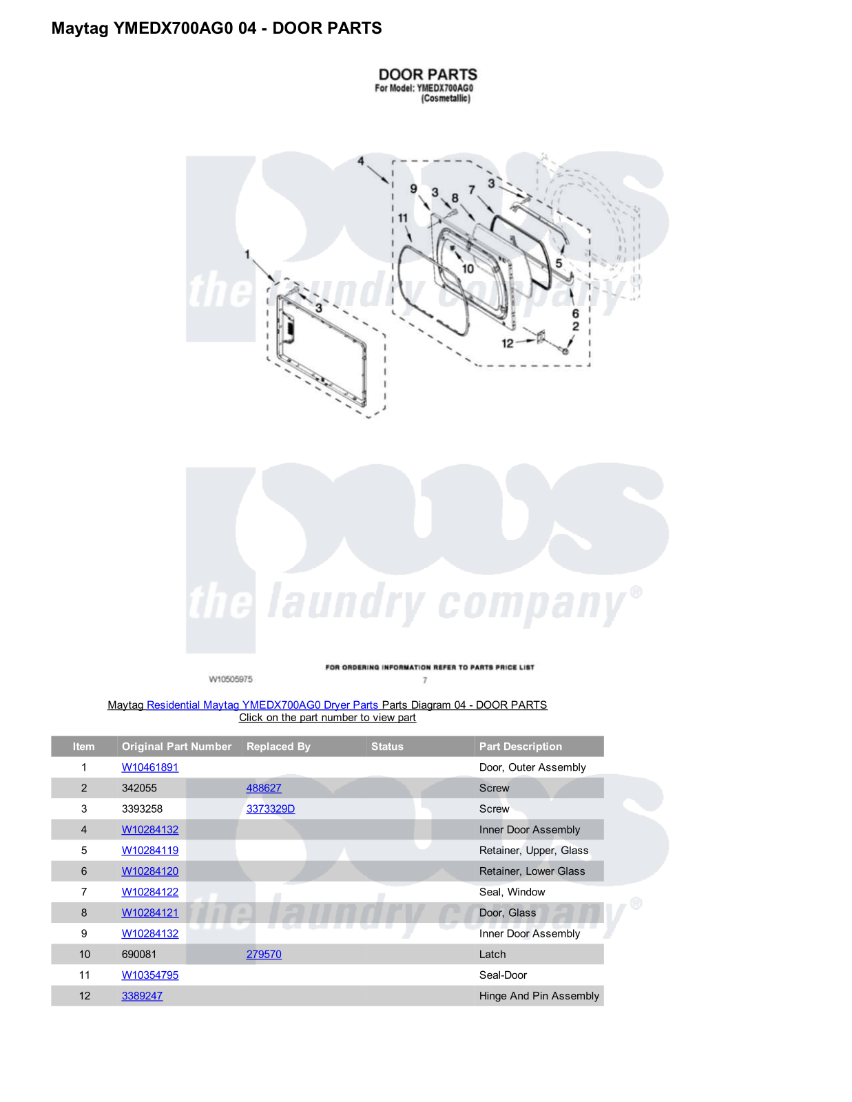 Maytag YMEDX700AG0 Parts Diagram