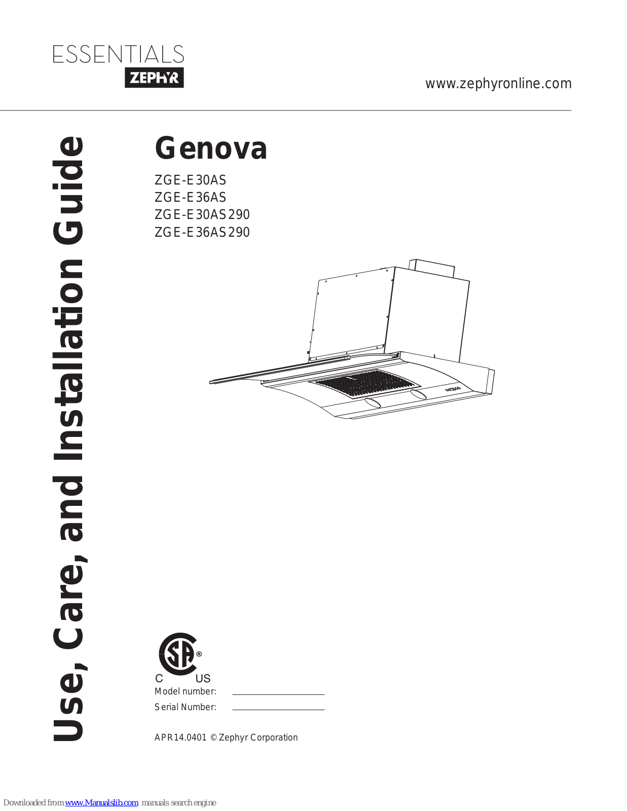 Essentials Genova ZGE-E36AS, Genova ZGE-E30AS290, Genova ZGE-E36AS290 Use, Care And Installation Manual - ManualMachine.com