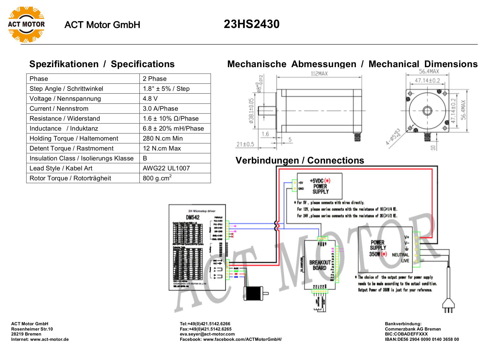 ACT MOTOR ACT 23HS2430 Datasheet - ManualMachine.com