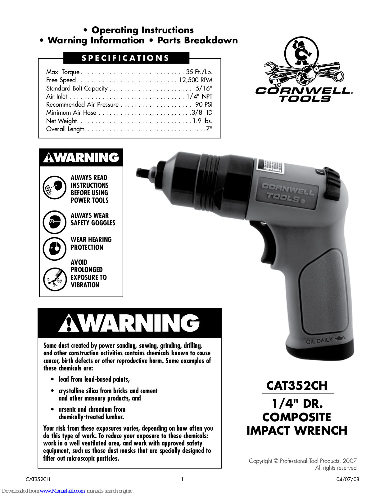 Cornwell Tools CAT352CH Quick Manual - ManualMachine.com