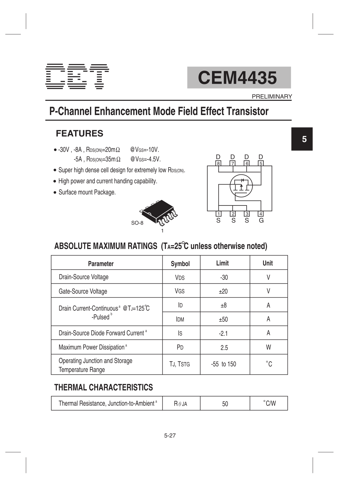 Datasheet CEM4435 Datasheet (CET) - ManualMachine.com