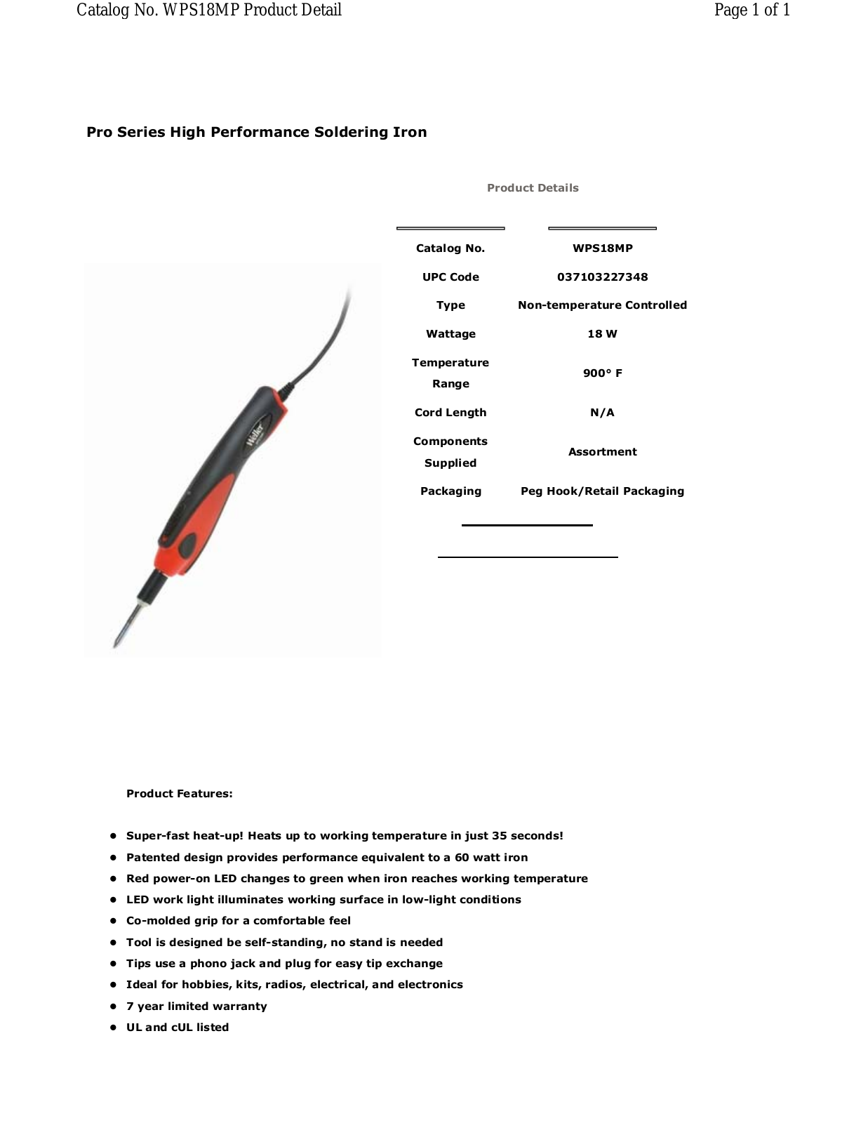 Weller - Apex Tool Group WPS18MP Data Sheet