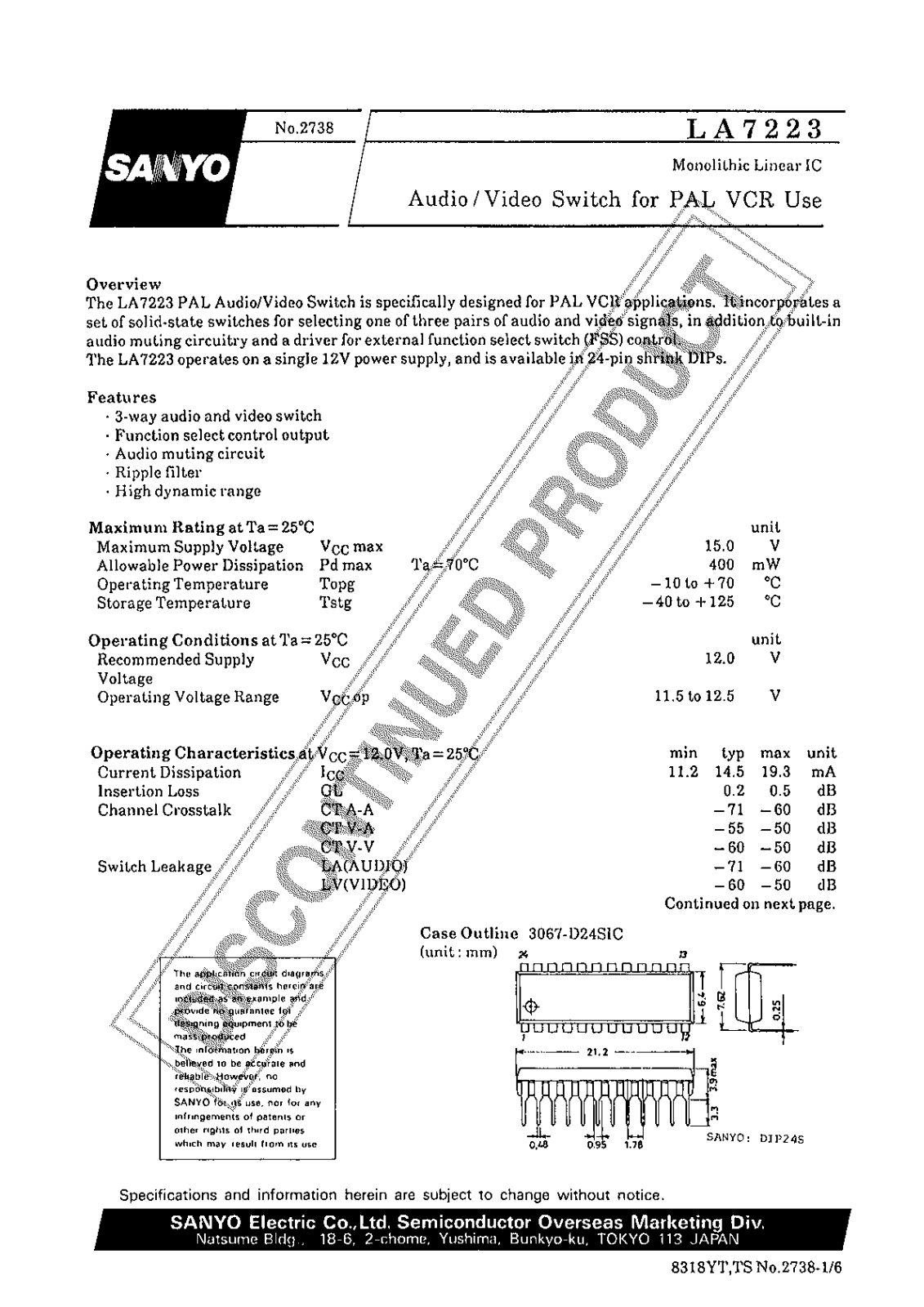 Sanyo LA7223 Specifications