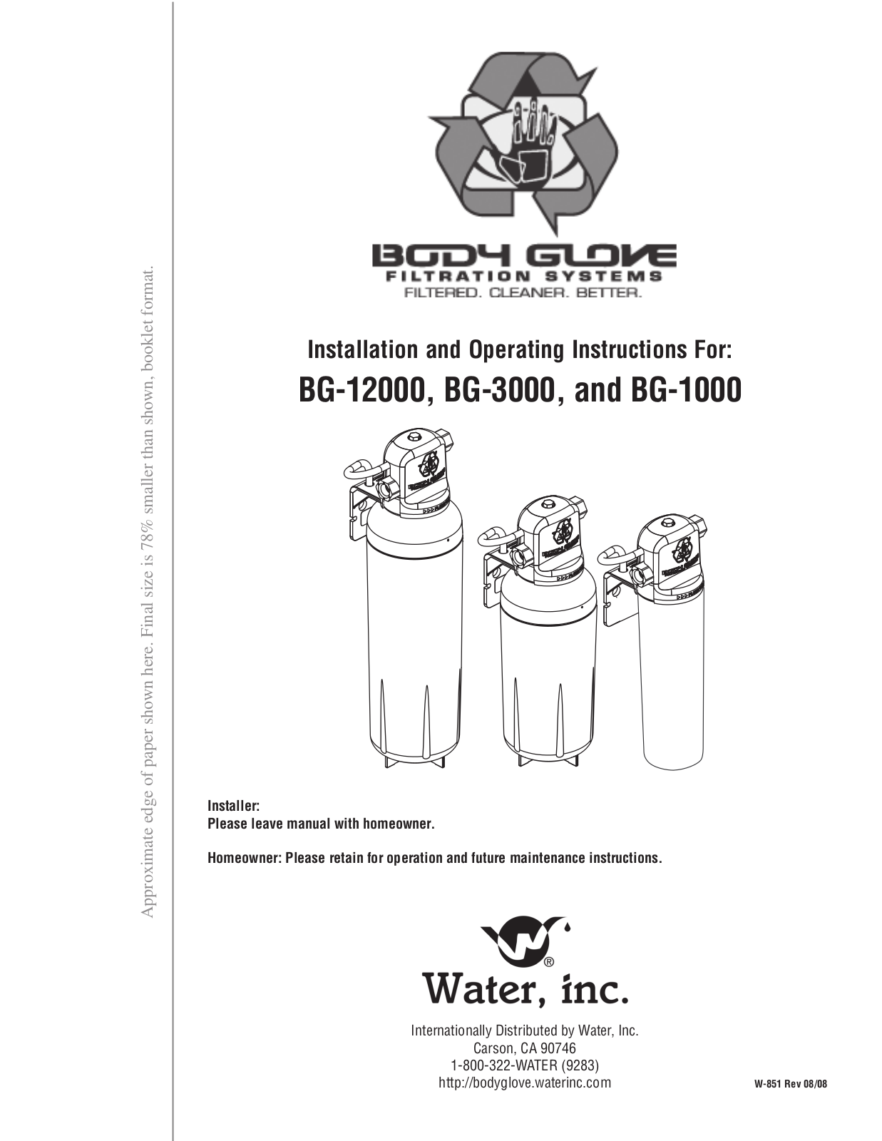 Water Inc BG 1000 User Manual