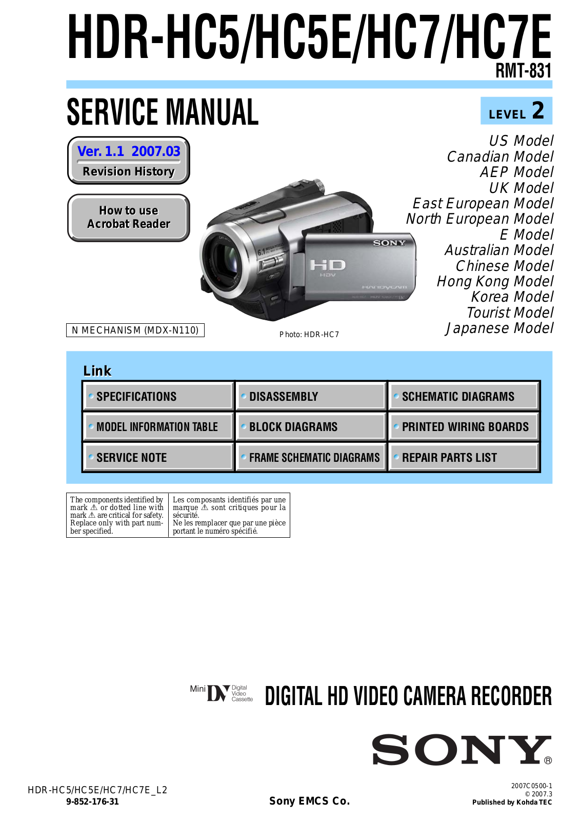 Sony RMT-831, HCD-HC5E, HCD-HC7, HCD-HC7E Service Manual