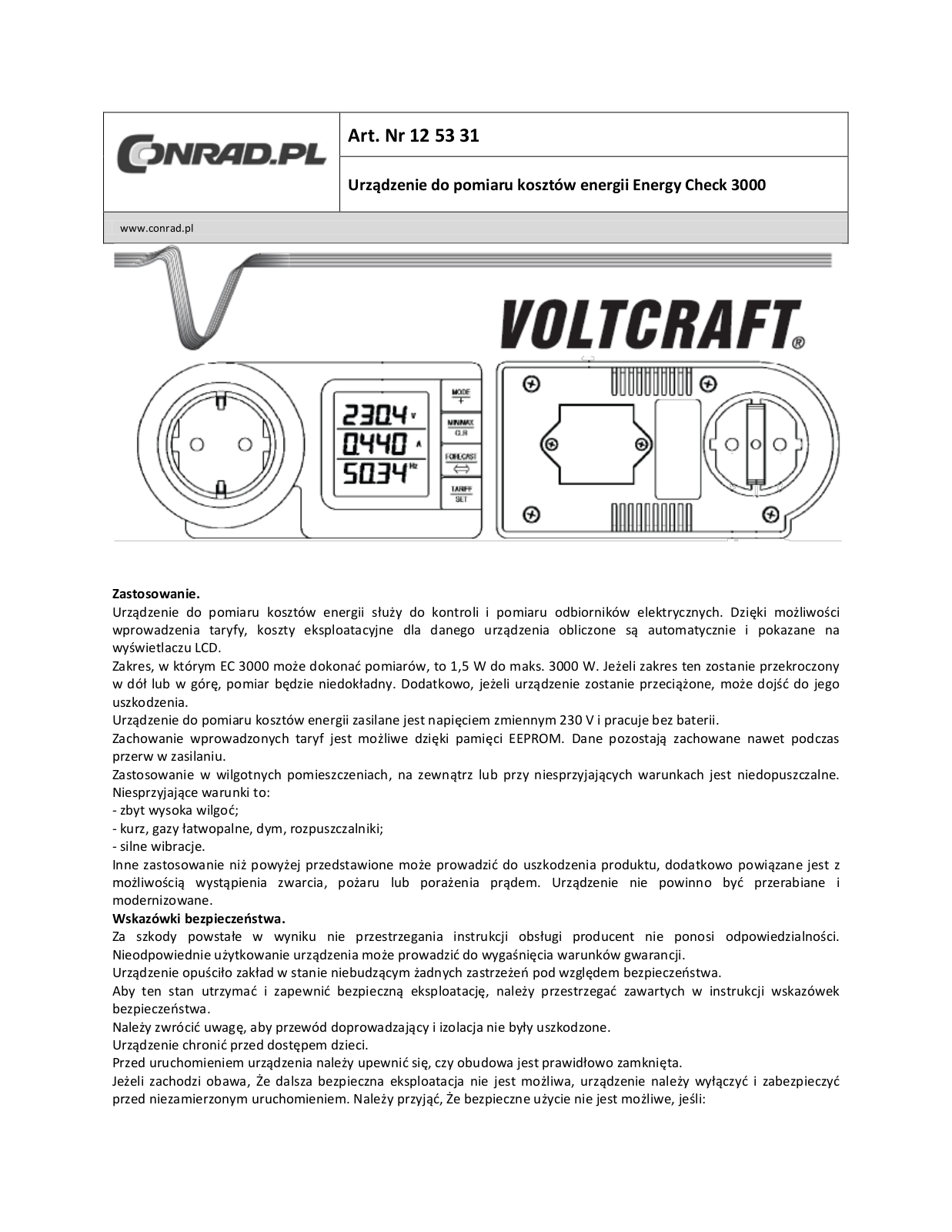 VOLTCRAFT ENERGY MONITOR 3000 User guide