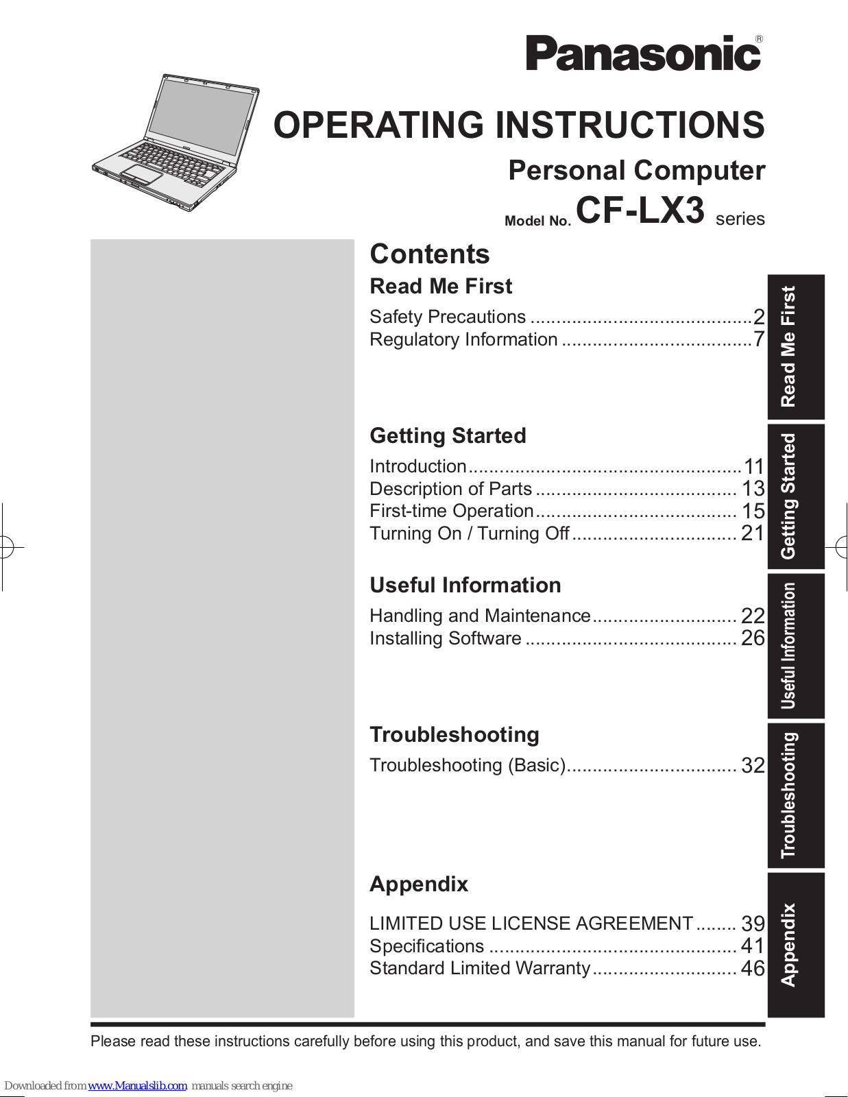 Panasonic CF-LX3 Operating Instructions Manual